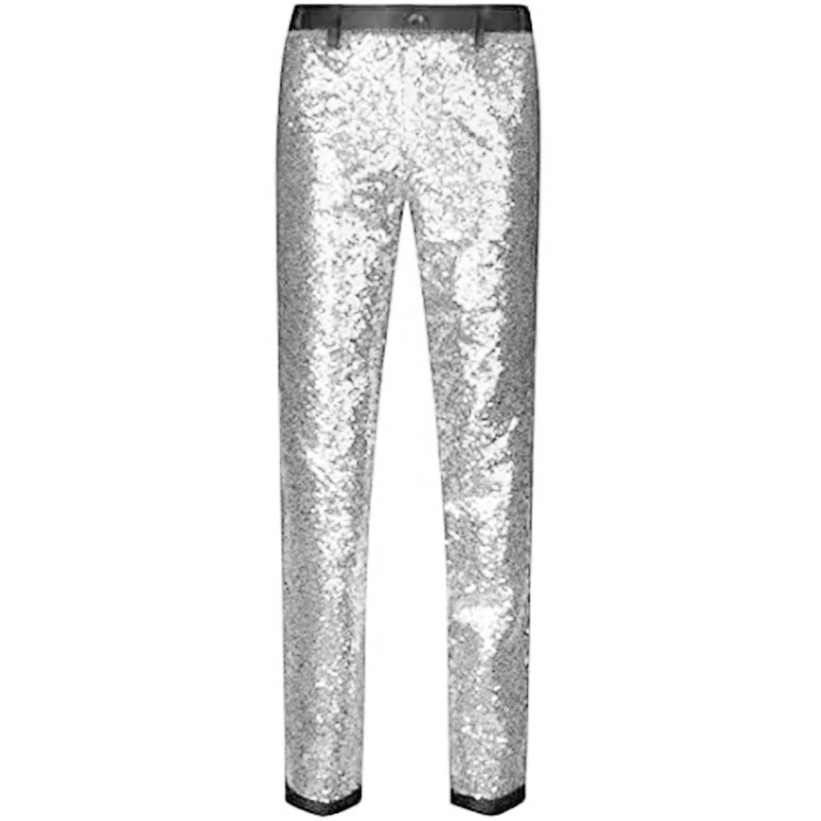 Generisch Tuta da uomo, 2 pezzi, con paillettes, per discoteca, palcoscenico, per feste, giacche, pantaloni lunghi, lucidi, per feste, carnevale, feste a tema, carnevale, discoteca, fazzoletto da