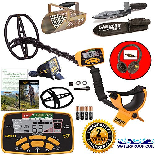 Garrett ACE 400 Metal Detector with DD Waterproof Coil, Metal Scoop
