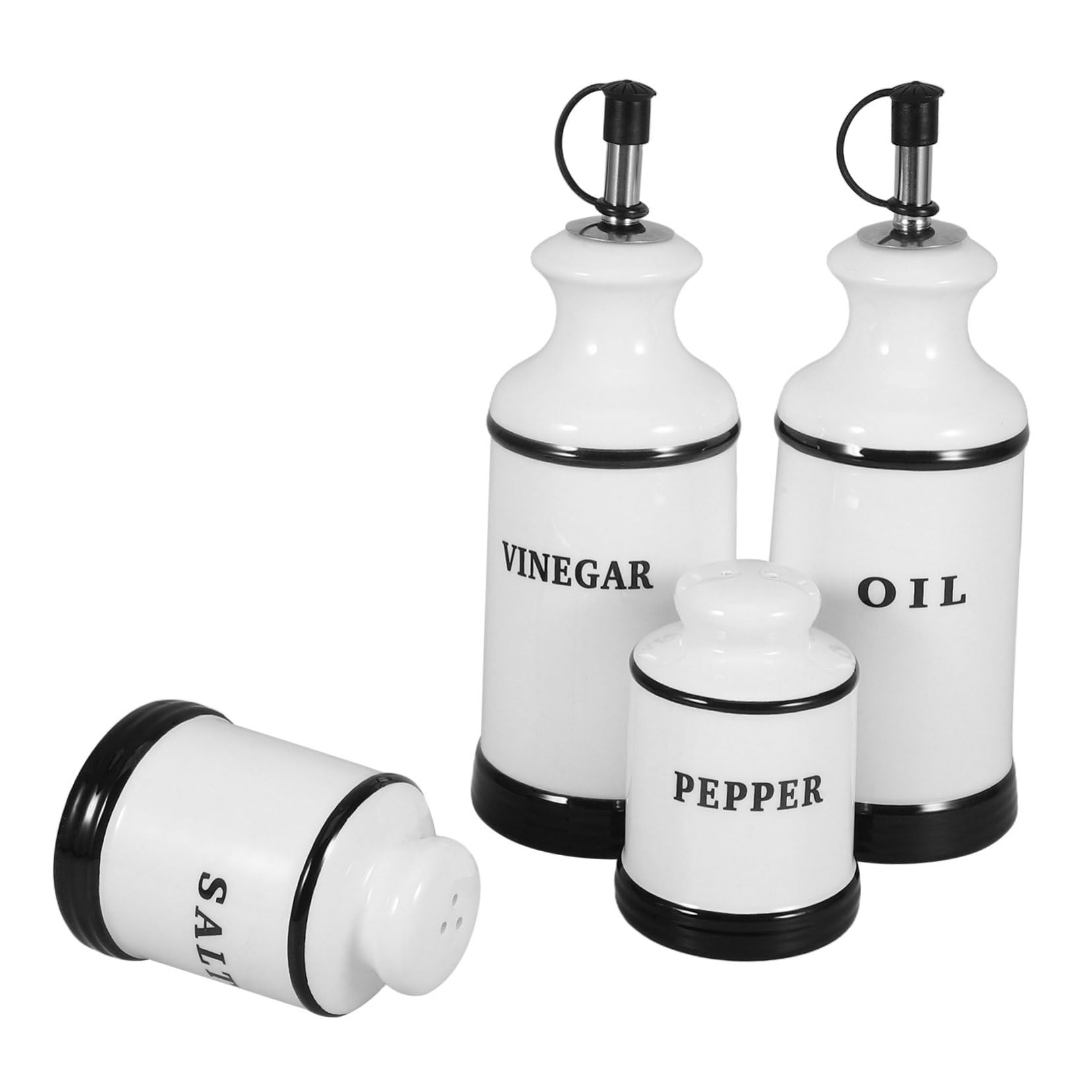Cabilock 4 Piezas Tarros de Cerámica para Aceite Vinagre Sal y Pimienta con Cierre Hermético Dispensadores Versátiles para Cocina Moderna y Decoración Artística