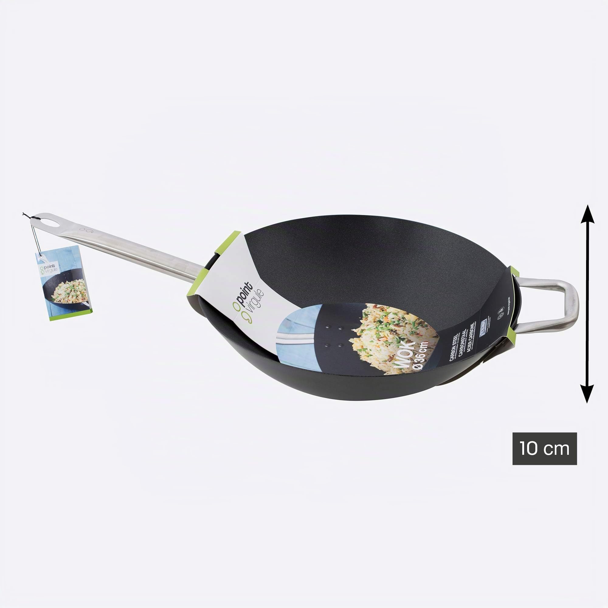 Point-Virgule PV-ASI-0085 Wok da 36 cm in accacio al Carbonio con Rivestimento Antiaderente Excalibur