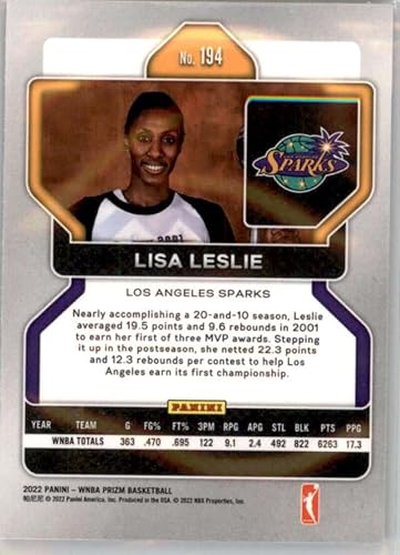 Miniatura 2 de 2022 Panini Prizm WNBA #194 Lisa Leslie Los Angeles Sparks Basketball Trading Card