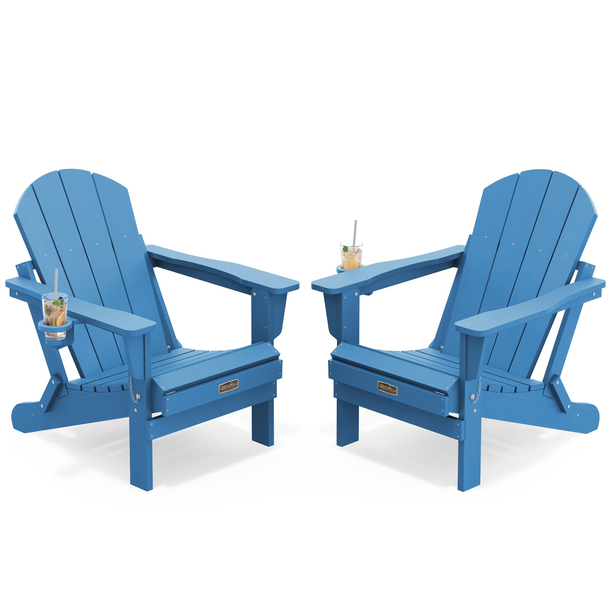 SERWALL Folding Adirondack Chair with Cup Holder Set of 2 -Navy Blue