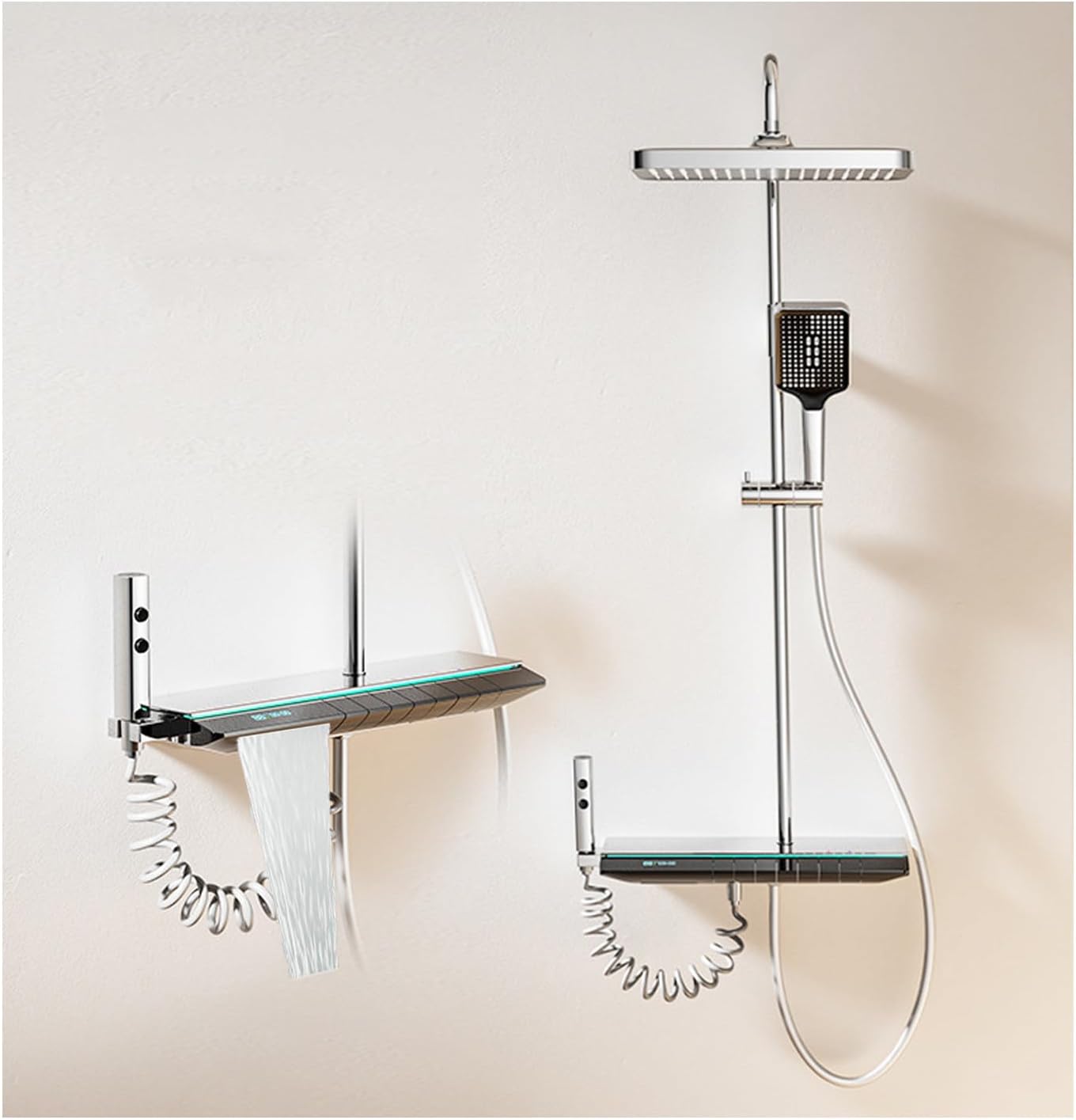 Bathroom Shower Faucet Set, Digital Display Shower System 4 Function Shower Fixtures Shower Kit with 3 Modes Handheld Shower Head, 2 Modes Bidet Sprayer, Waterfall Bathtub Faucet