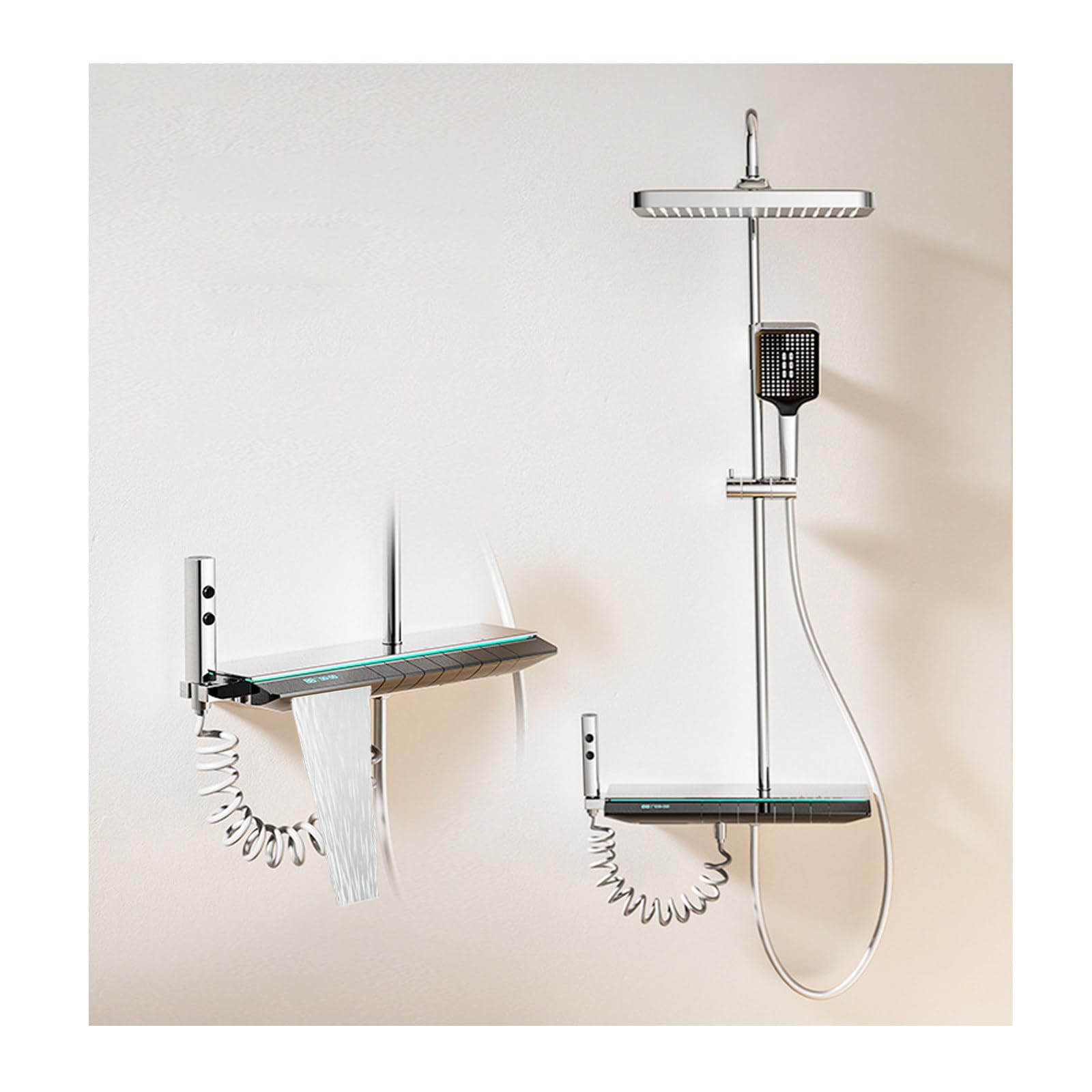 Système de douche à affichage numérique avec mitigeur 4 fonctions et pommeau 3 modes