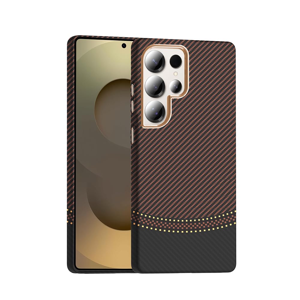 Zore Galaxy ile uyumlu S25 Ultra Kılıf M-safe Şarj Özellikli Karbon Fiber Görünümlü Zore Gros Kapak Gold-Siyah