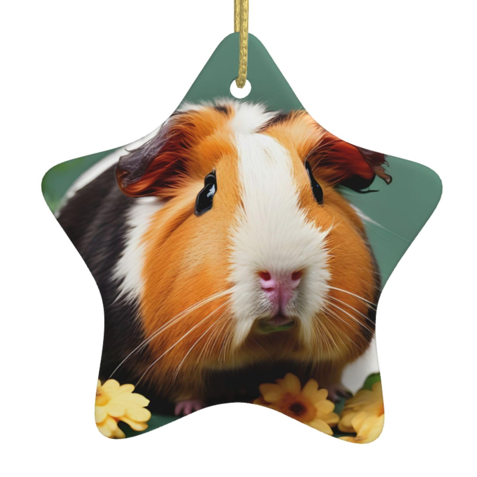 Nbtghga White Flower Guinea Pig Print Christmas Ornaments, Ceramic Hanging Ornament, Round Shape Decorations