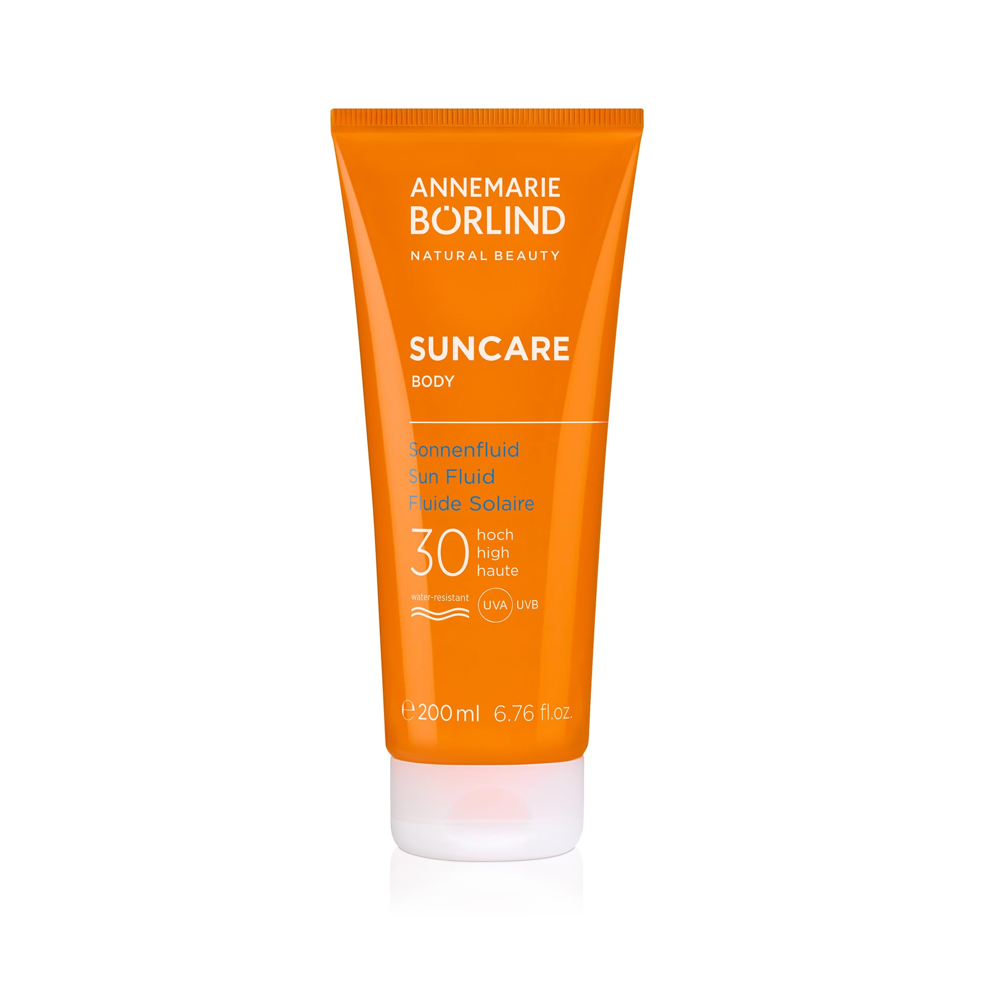 ANNEMARIE BÖRLIND SUNCARE BODY - Fluido solar SPF 30 (200 ml) - Alta protección solar y cuidado, filtro UVA y UVB, hidrata, se absorbe rápidamente, vegano