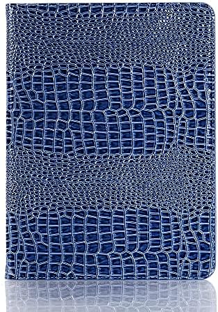 iPad Pro 12.9 inch 2017/2015 (1st and 2nd Gen) Case for Women, DMaos Crocodile Synthetic Leather Stand Folio Smart Cover, Auto Sleep/Wake, Document Card Holder - Blue