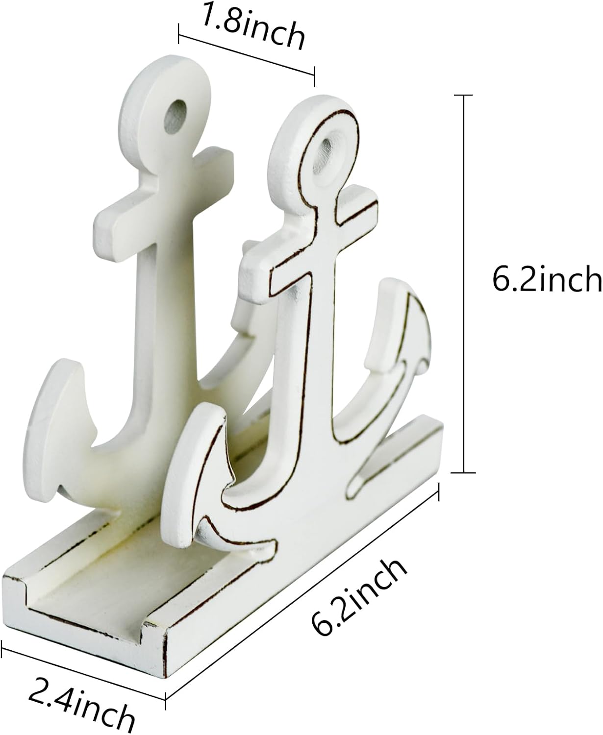 BetyHom White Wooden Nautical Anchor Napkin Holder, 6.2 × 6.2 × 2.4 inches