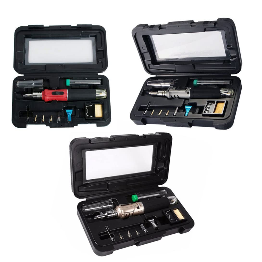 Soldado de gasolina Kit de soldado de soldadura de hierro soldador de gas Set 10 en 1 kit de soldadura encendido automático gris portátil en forma de lápiz