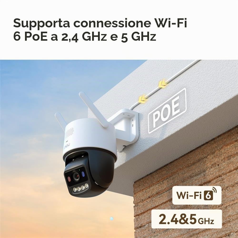 Imou Titan Pro 6MP Telecamera di sorveglianza Wi-Fi/PoE, 360° PTZ, rilevamento intelligenza artificiale, visione notturna, 30 m, sirena e luce, audio a 2 vie, telecamera per esterni