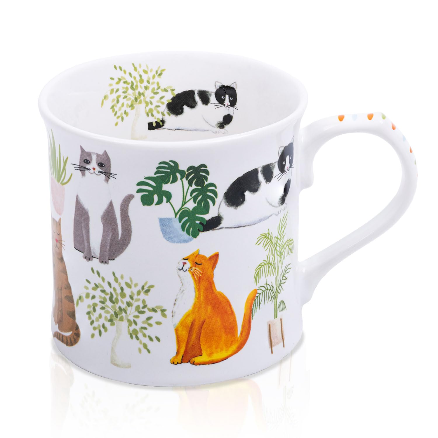 Cute Cats Plants Coffee Mug - 12 oz Fine New Bone China Coffee Tea Cup with Kitten Design