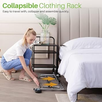 HOKEEPER Heavy Duty Clothes Rack, Adjustable Garment Rack, Metal Rolling Clothing Rack for Hanging Clothes with Wheels, Portable Closet Rack for Bedroom Laundry Room