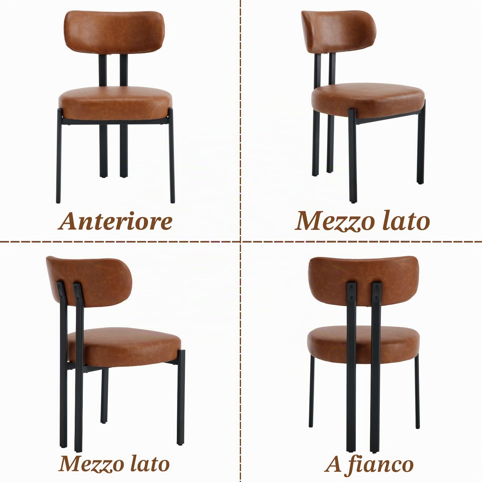 Ya-Home Set di 2 Sedie Sala da Pranzo con Schienale per Cucina, Marrone | Sedie da Cucina Moderne in PU, Sedie Soggiorno Imbottite con Gambe in Metallo per Sala da Pranzo/Ristorante