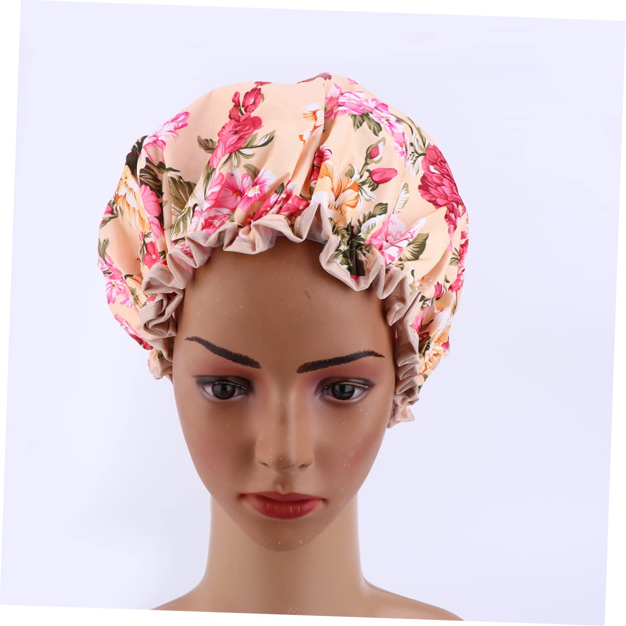 Healeved 9stücke Wasserdichte Duschhaube Mit Doppelter Schicht Stylische Badekappen Für Damen Und Mädchen Blume Rosa Blume Aprikose Aus Peva
