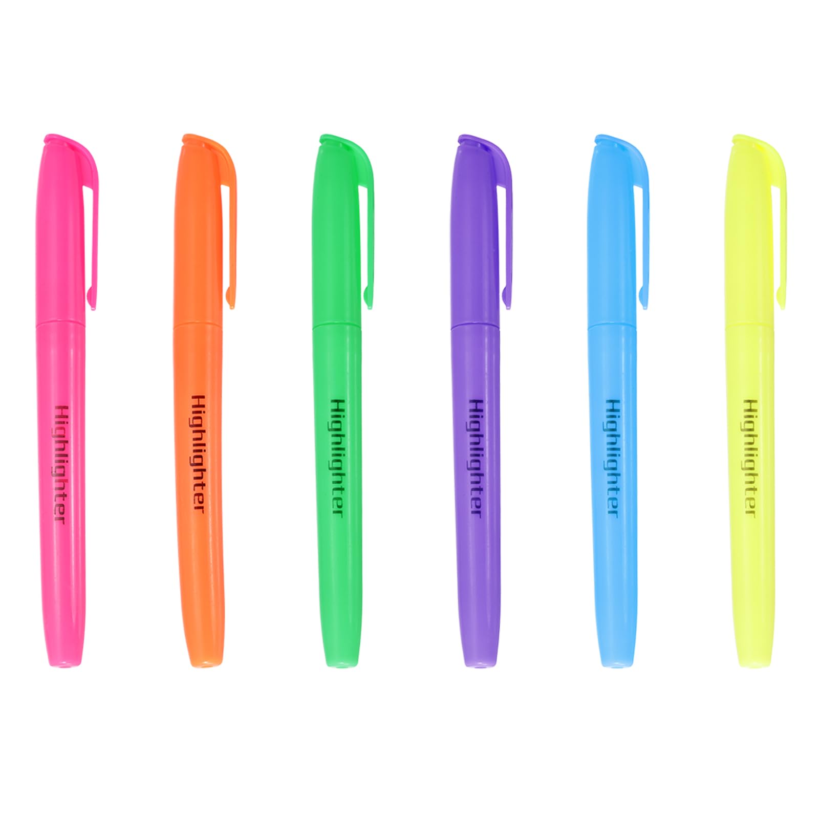 PATIKIL 6 Colors Highlighter, 6 Pack No Bleeds Highlighters Pens Neon Clear View Bright Quick Dry Pocket Marker Pen Sticks Chisel Tip Cute for Books Office Adults