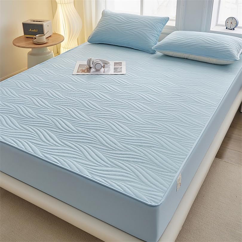Protector Colchon Impermeable,Cubre Colchon Protector de colchón acolchado impermeable, funda de colchón transpirable y agradable for la piel, sábana ajustable antideslizante y cubrecamas.(WHITE,Twin-