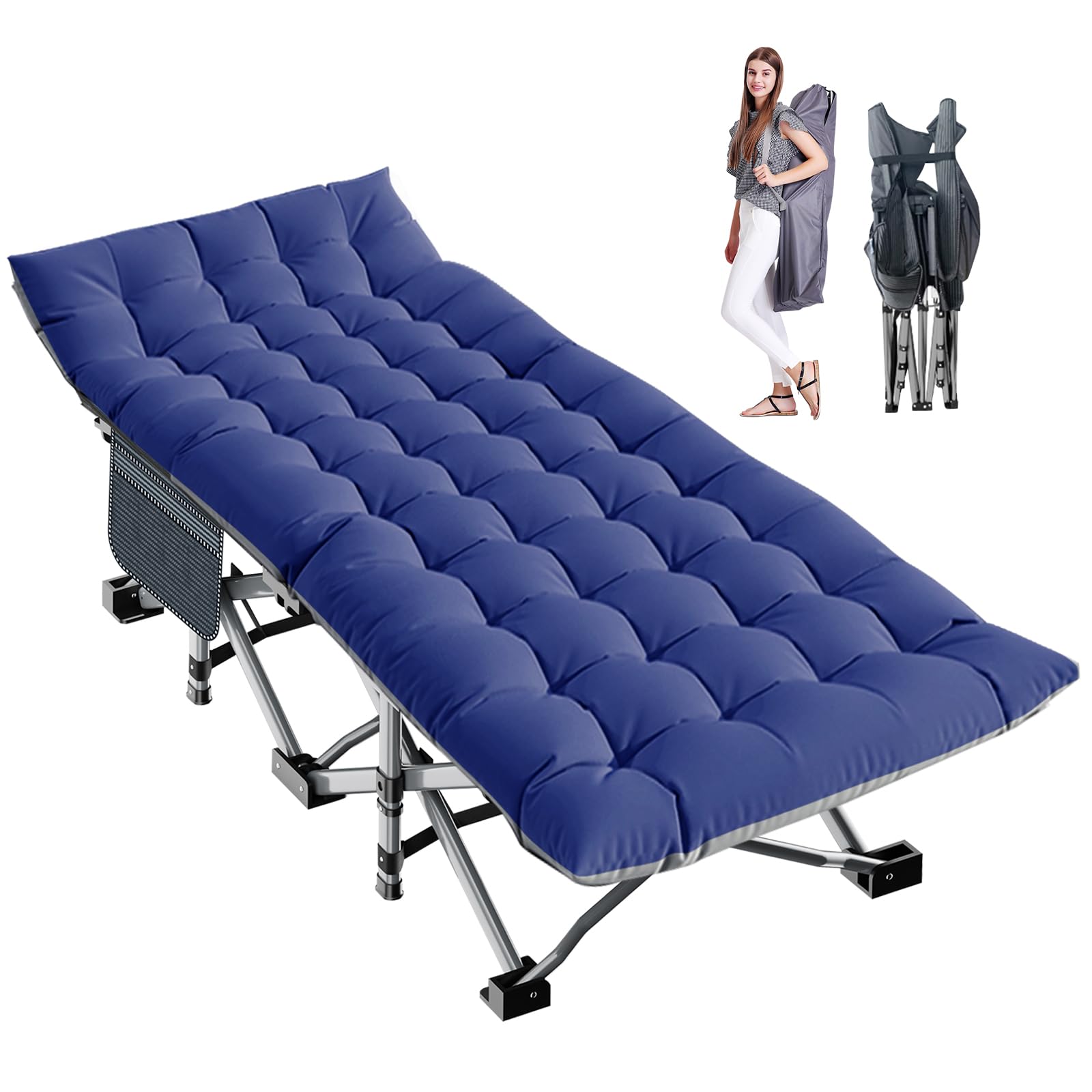 Lilypelle Folding Camping Cot, Double Layer Oxford Strong Heavy Duty Sleeping Cots with Carry Bag, Portable Travel Camp Cots for Home/Office Nap and Beach Vacation