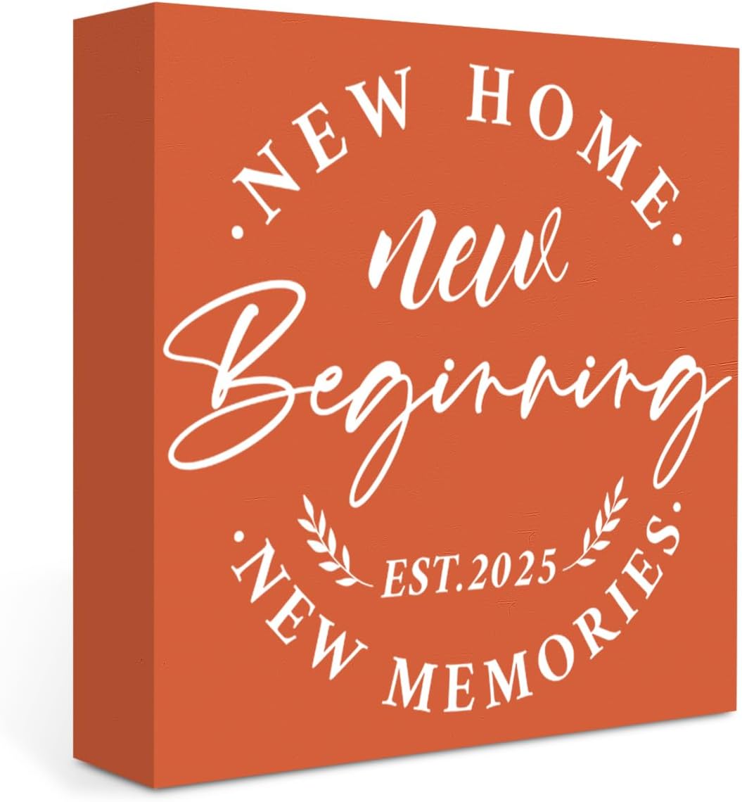 New Home Decor - Housewarming Gifts New Home - Best Housewarming Gifts 2025 - Housewarming Decorations Wood Sign Home Sweet Home Sign Shelf Desk Wooden Box Farmhouse Living Room Decor - Orange