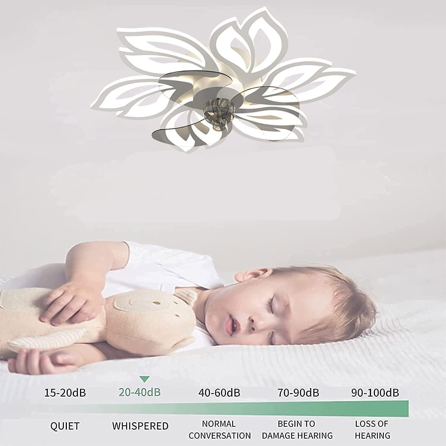 Modern Flower Shape LED Ceiling Fan Light Remote Control Quiet Fan Creative Invisible Ceiling Fans Lamp Timing Invisible Ceiling Fan Dimmable Children's Room Decorate for Living Room