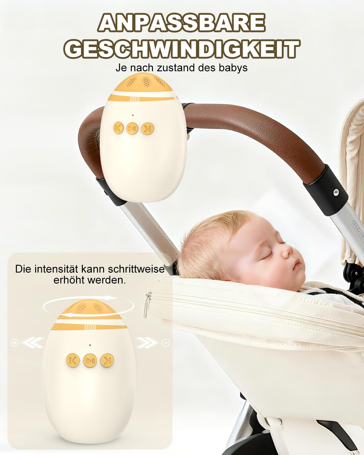 Passeggino con rumore bianco, vibratore per passeggino con 11 suoni rilassanti, supporto per dormire ricaricabile, regolazione continua, funzione portatile e Bluetooth per passeggini e passeggini