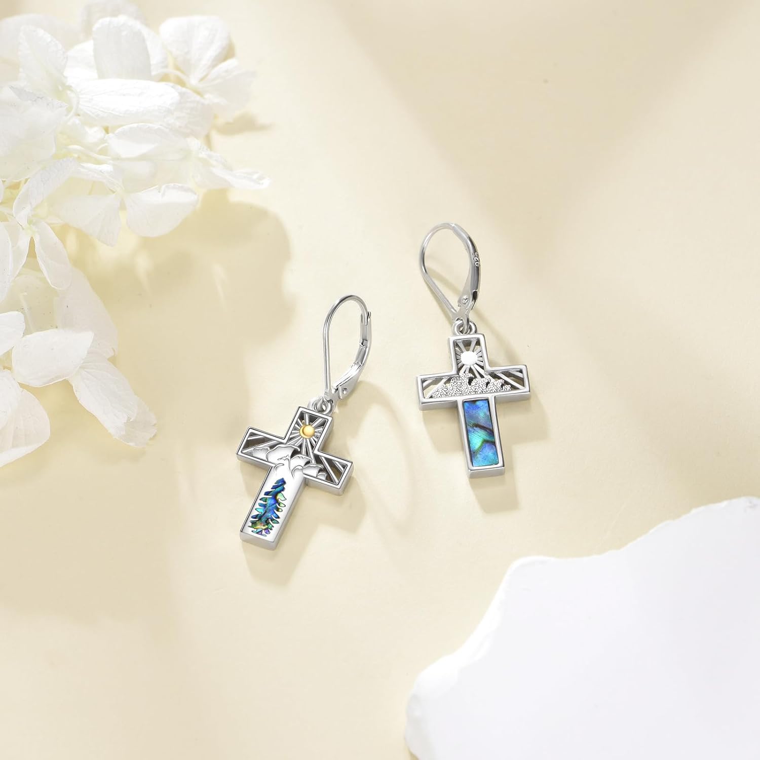 YFN Cross Earrings Sterling Silver Abalone Shell Mountain Dangle Drop Earrings Jewelry Gifts for Women - Image 3