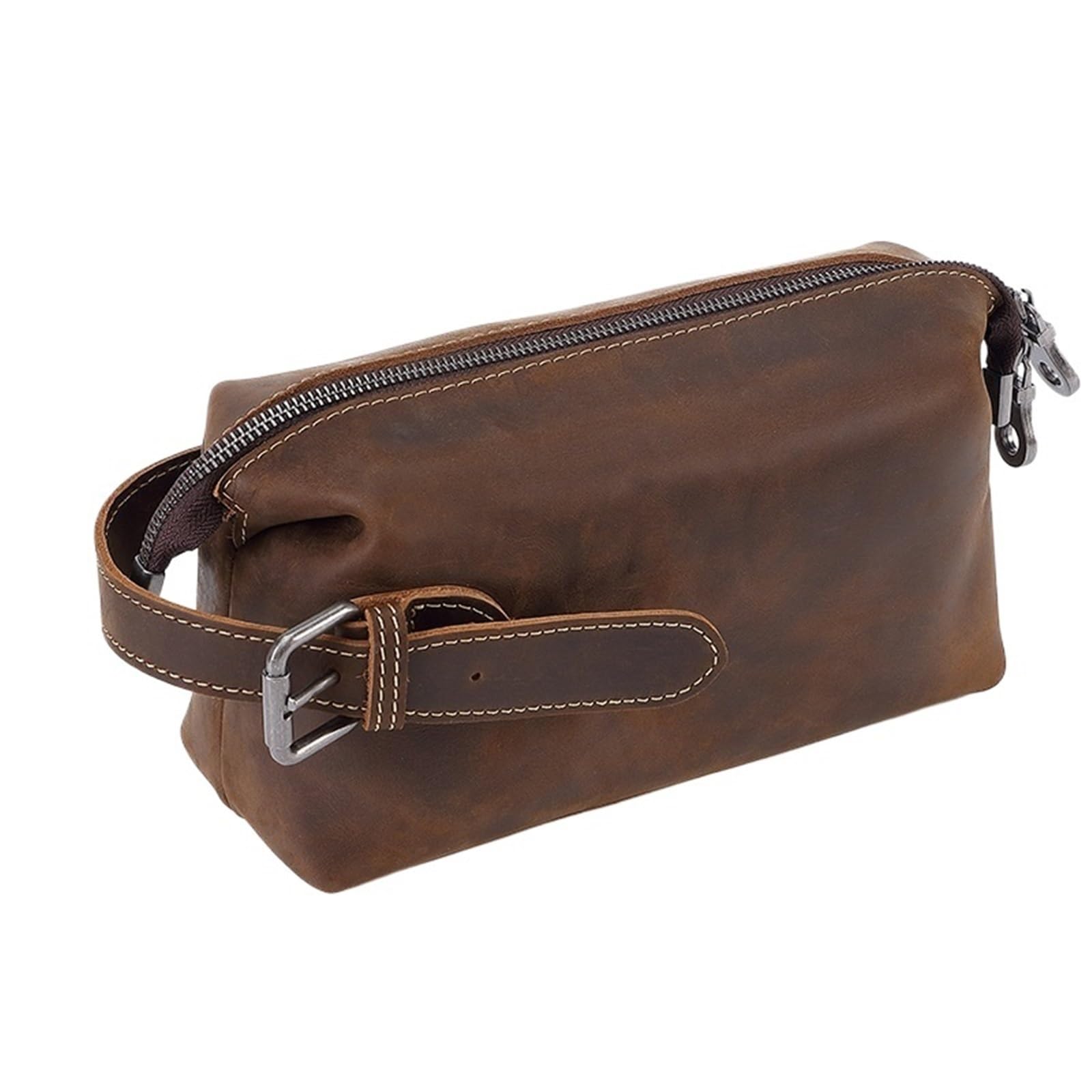 Pochette da uomo vintage in pelle primo fiore - Ampio organizer da viaggio for articoli da toilette, custodia a tracolla