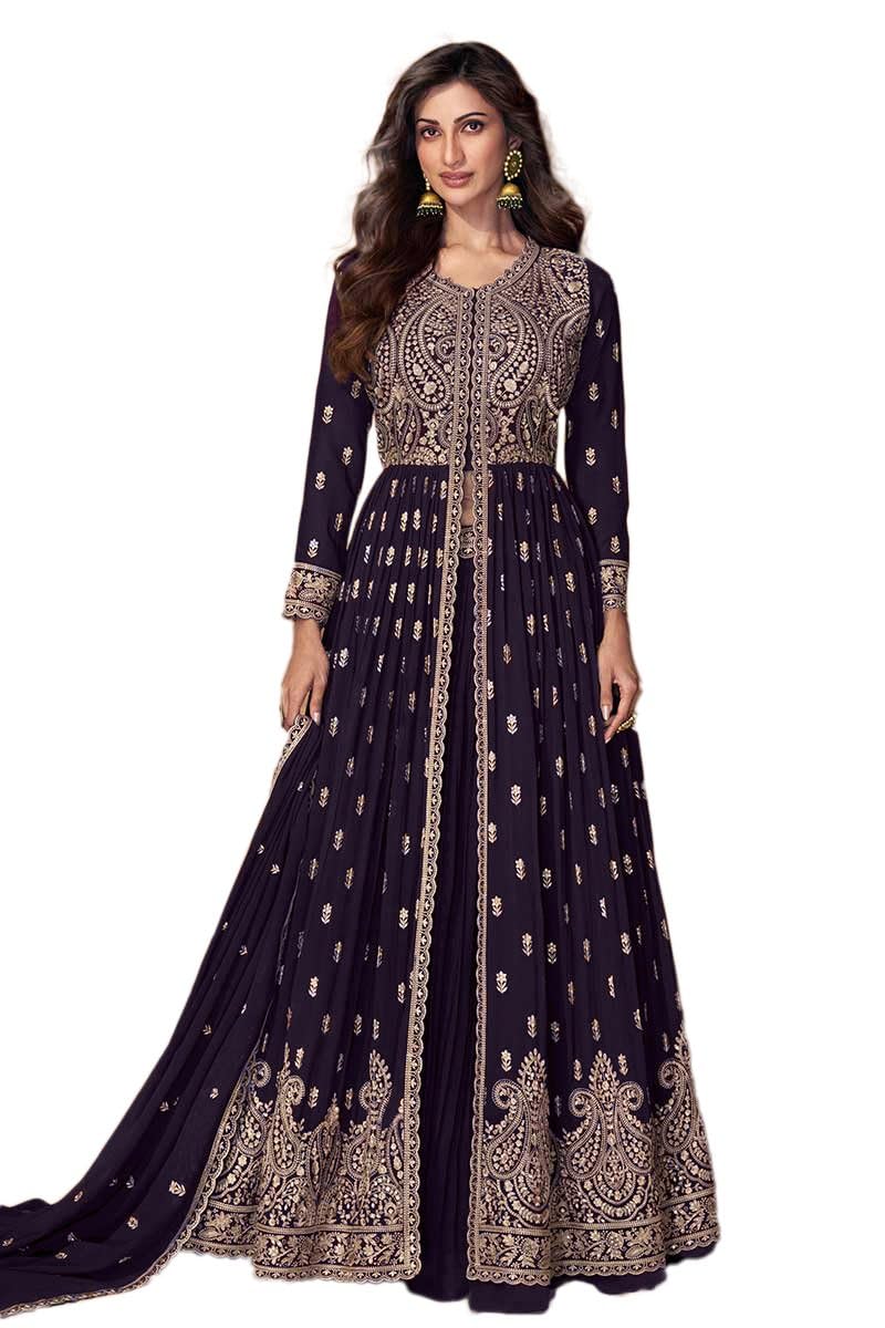 Women's Faux Georgette Stitched Top with Stitched Bottom and Dupatta Full Sleeve Embroidered Anarkali Kurta (SSW-1148)-image-24