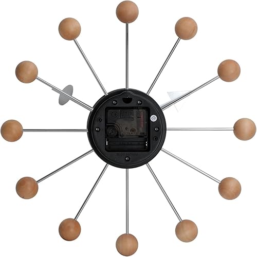 Miniatura 2 de NUOVO Reloj de pared de bola de madera de 13 pulgadas, multicolor, de mediados de siglo, creativo, silencioso, de cuarzo, divertido, decorativo,
