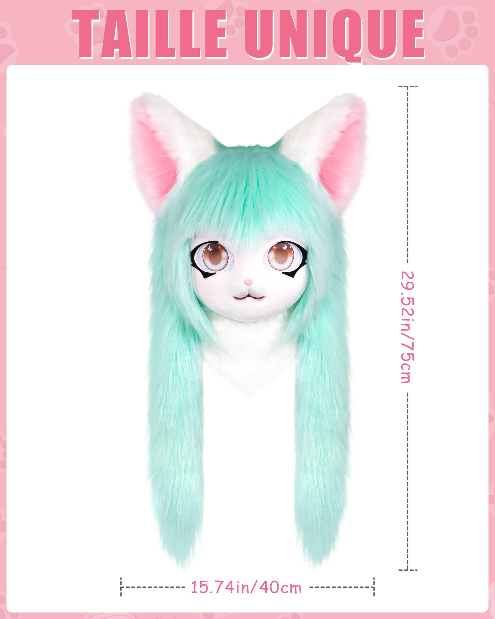 Maschera Per Testa Di Gatto Peloso Con Capelli Lunghi In Pelliccia, Acconciatura Animale Per Cosplay, Accessorio Per Costume Per Adulti Per Halloween