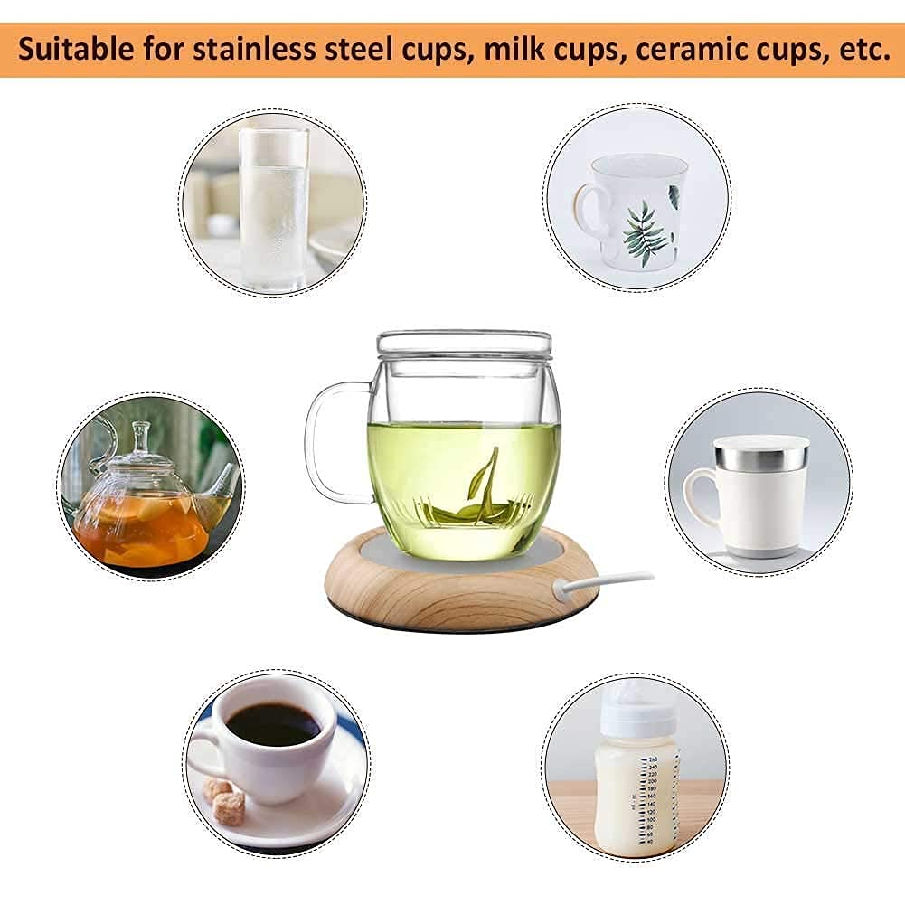 USB Isolation Coasters Creative Grain Tasse Chaleur Boisson Tasse Mat Réchauffeur Bureau Thé Lait Café Feutre Chauffe Pad Coaster(Grain en Bois Lumineux)