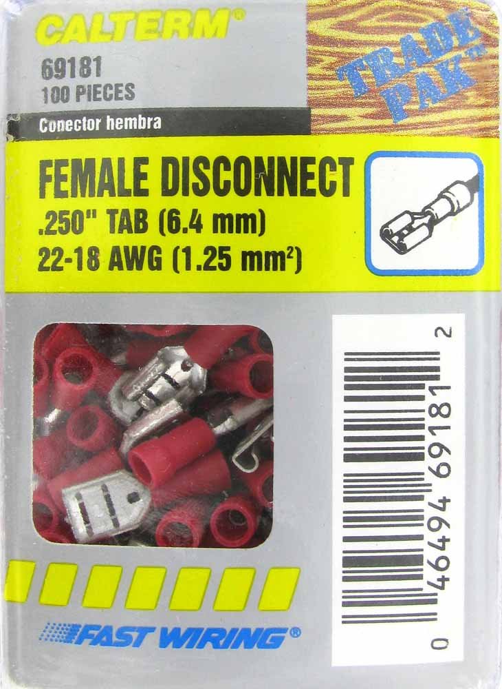 22-18 AWG (1.25mm) .250" TAB (6.4mm) Calterm Female Disconnect #69181
