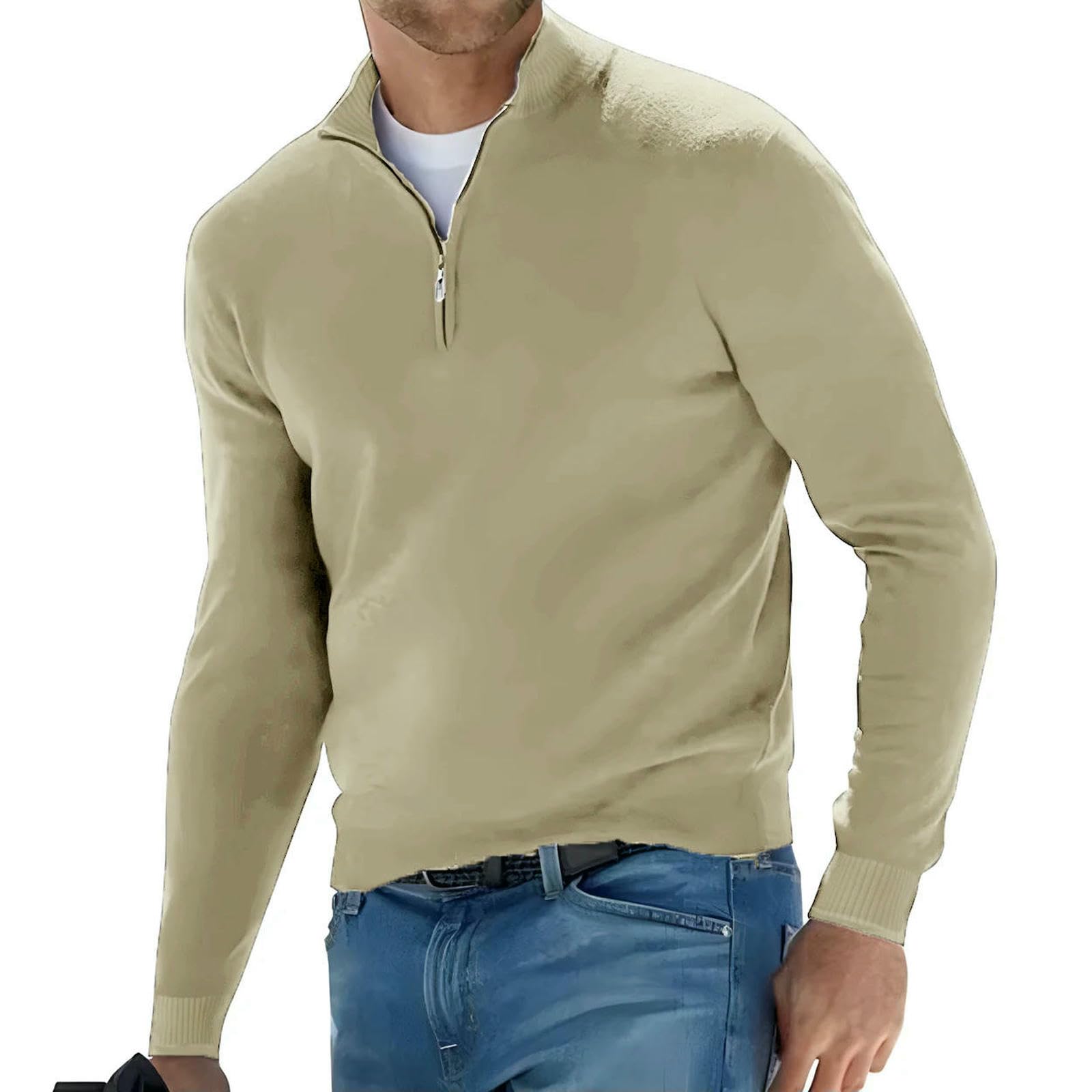 Maglione Uomo Pullover A Maniche Lunghe da Maglioni con Mezza Cerniera Lavorato Maglia Scollo V Streetwear Traspirante Oversize-Grigio Scuro-XXXL Asiatico (75-90 kg)