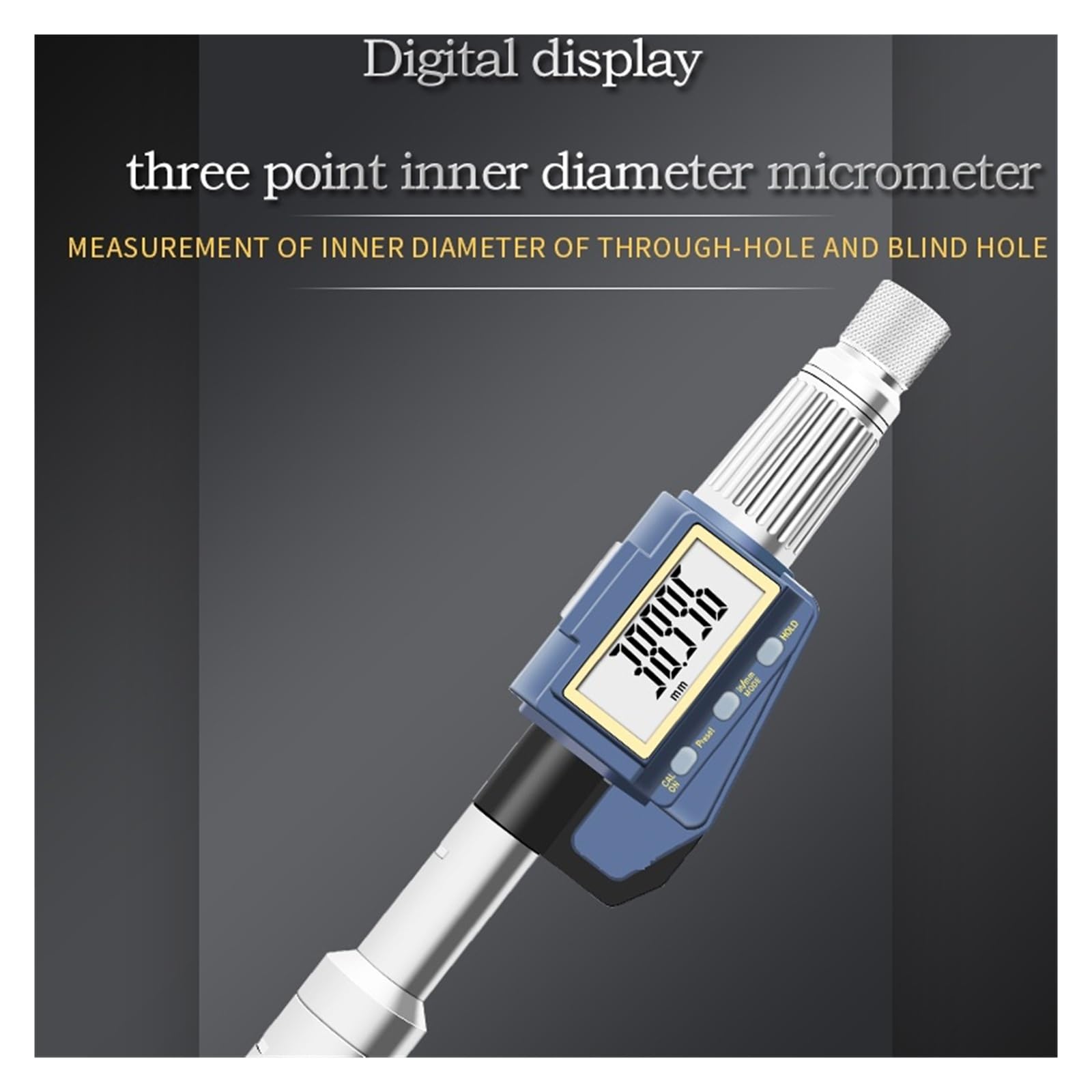 Micrometro digitale con diametro interno, 0,001 mm, strumento di misurazione a tre punti di precisione con display di facile lettura per letture accurate, ideale per ingegneri e hobbisti
