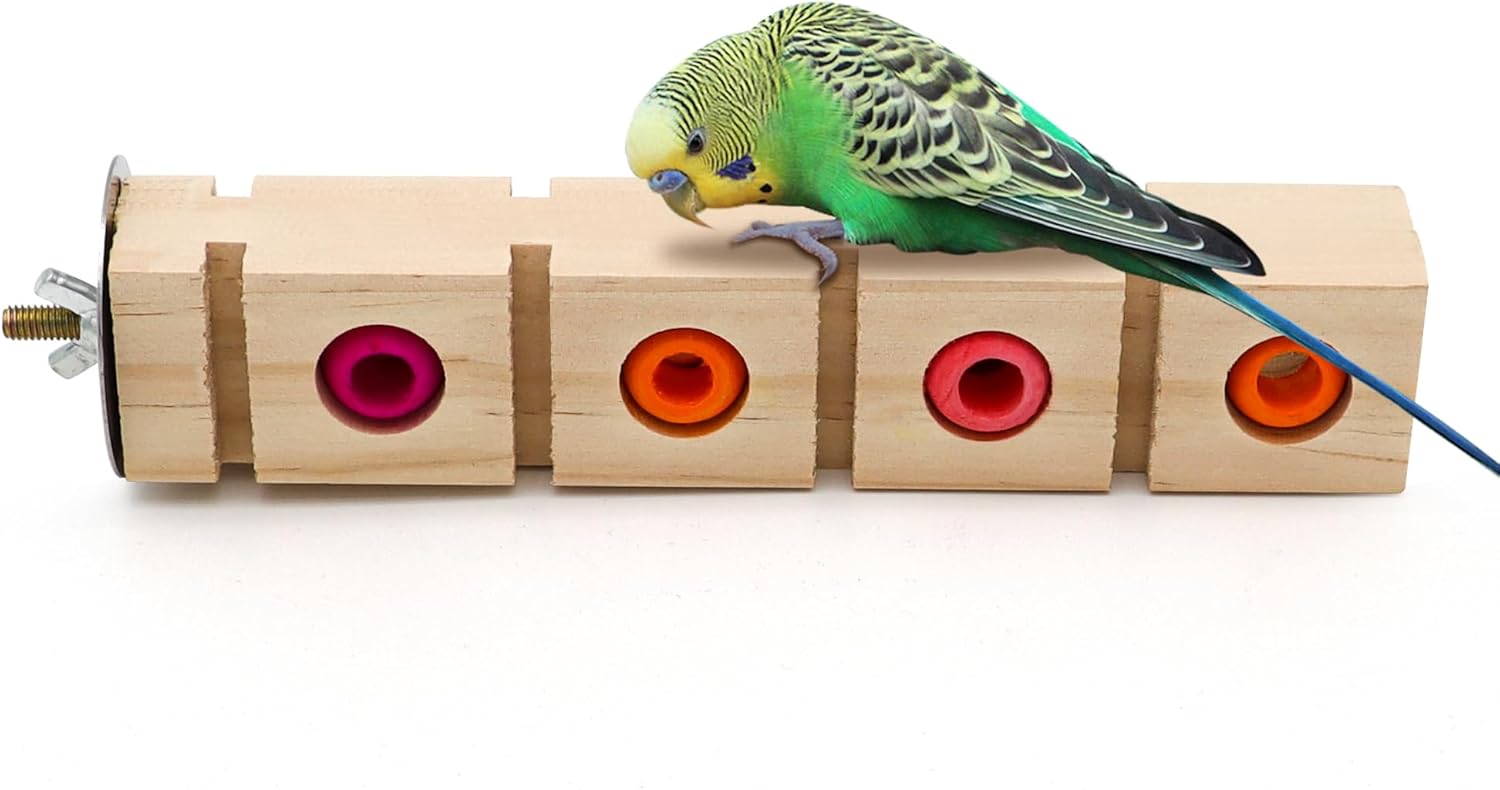 Small Wooden Platform for Birds,Parrot Chewing Stopper Toy Perch Puzzle Biting Training and Foraging Bird Toys Treasure Hunt Standing Stick Cage Accessories (1.1 * 1.5 * 7.8 inch)
