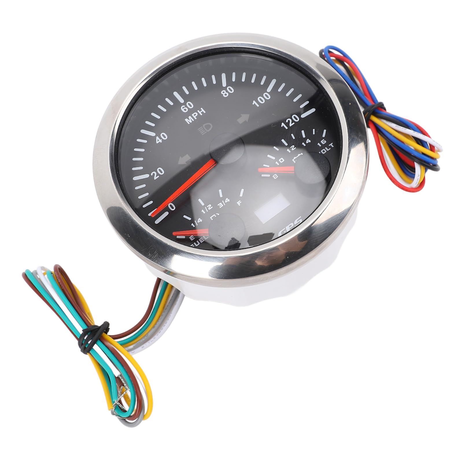 3-3/8in 3-3/8in, DC 9-32V 3 in 1 Boat Voltage Caliber 7 Background Light 120 Mph for Yacht House of Rolling Houses (Black Dial Silver Bezel CX8307)