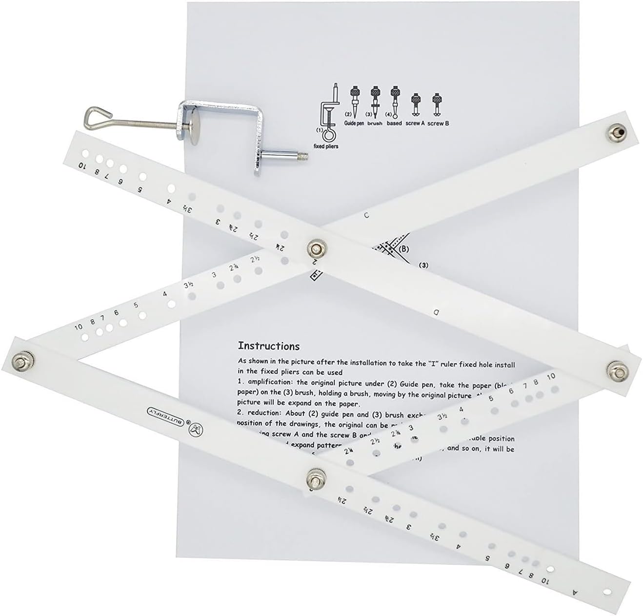 THE WHITE SHOP Folding Ruler, Artist Pantograph Copy Ruler, Draw Enlarger Reducer Tool for Office, School Drawing Artist Drawing Tool, Reducer, Enlarger, Recreate, Copy Scaling Ruler, White