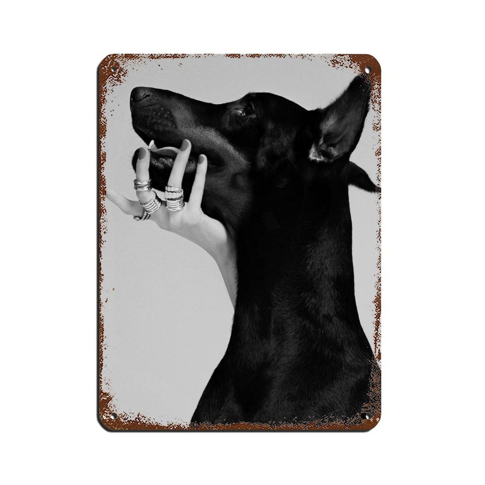 Doberman Pinscher Poster, Black And White Retro Poster Metal Tin Sign Chic Art Retro Iron Painting Bar People Cave Cafe Family Garage Poster Wall Decoration 12x16inch(30x40cm)