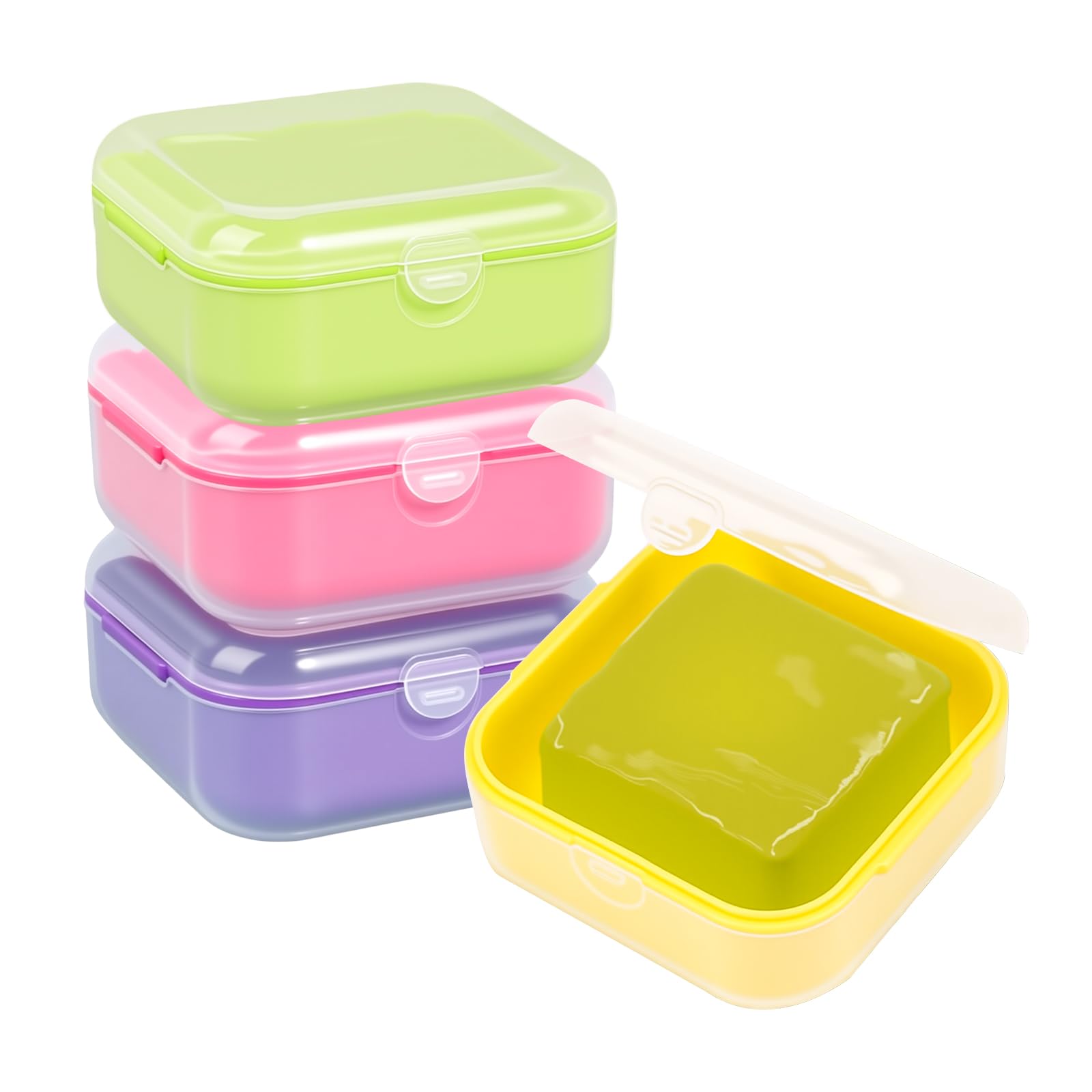 Guyakysk Multicolour 4 Pack Soap Bar Travel Case With Clear Lid & Draining Layer, Square Soap Container For Traveling, Portable Leak Proof Soap Holder Box Dish For Camping, Gym, Bathroom,