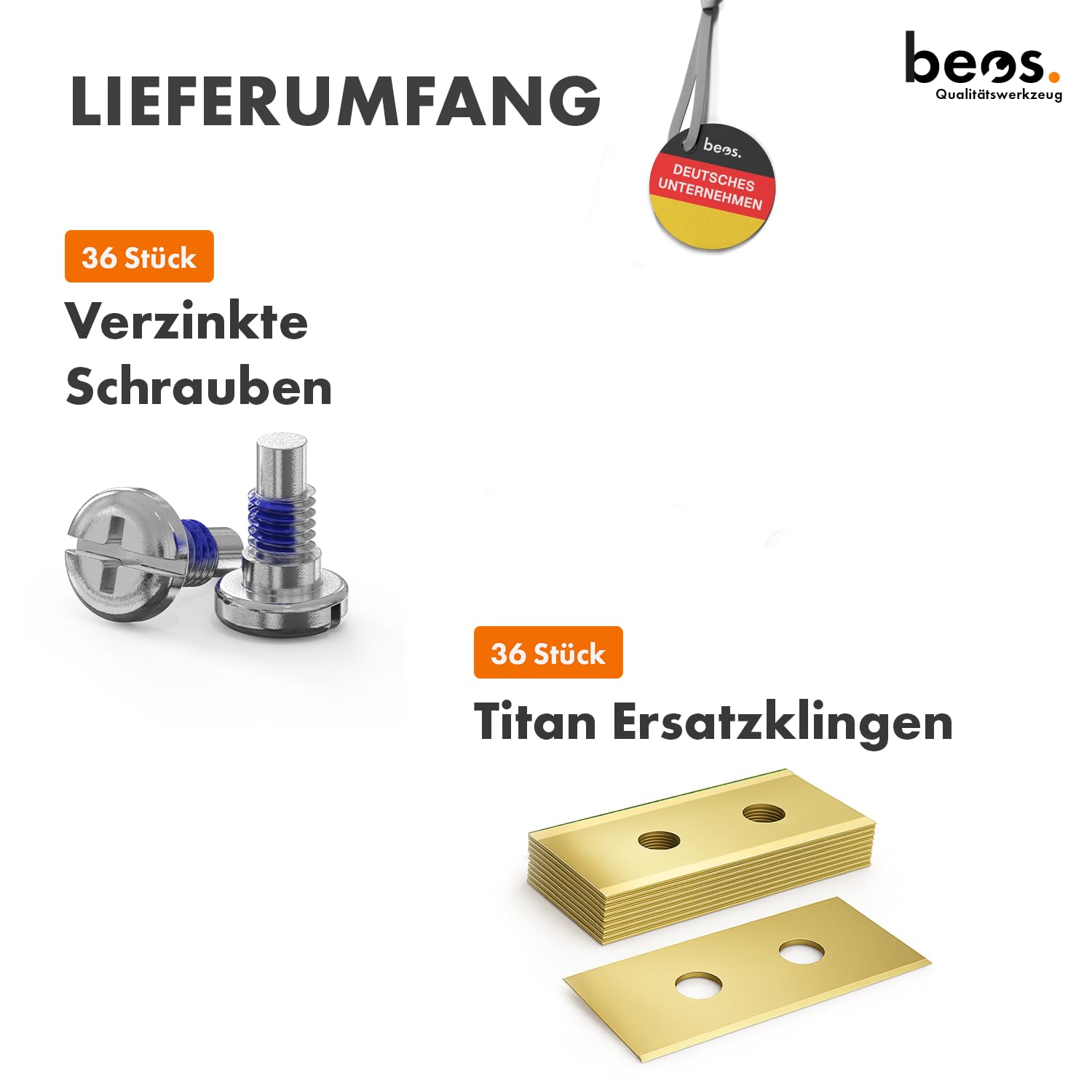 BEOS 36x Premium Titan Ersatzmesser + Schrauben mit Sicherung - Messer kompatibel mit Mammotion LUBA, LUBA 2, YUKA, LUBA Mini & YUKA Mini, verbessertes Schraubendesign für Mammotion
