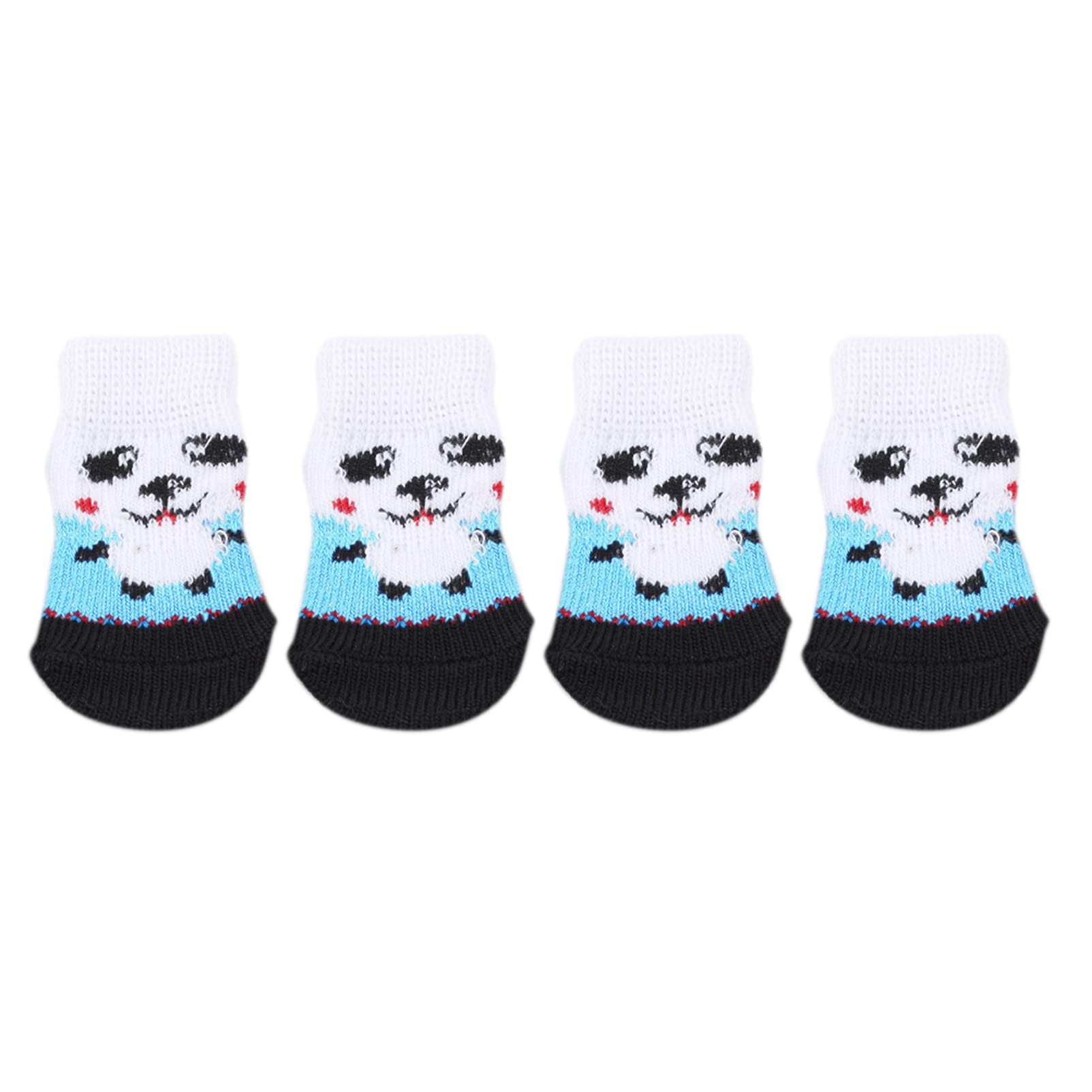 Flybloom 4 Pcs Cute Pet Socks Set Soft Dog Socks Non-Slip Dog Cat Socks Indoor Floor Pet Socks(Blue and White S)