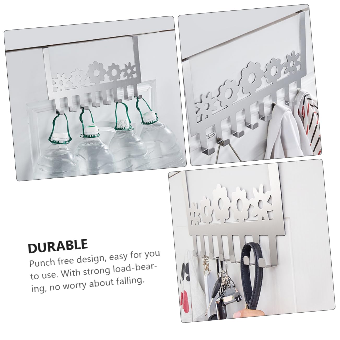 Mikikit Door Hooks for Hanging Over Door Organizer Storage Shelf Punch Storage Row Hooks Home Row Clothes Organizer