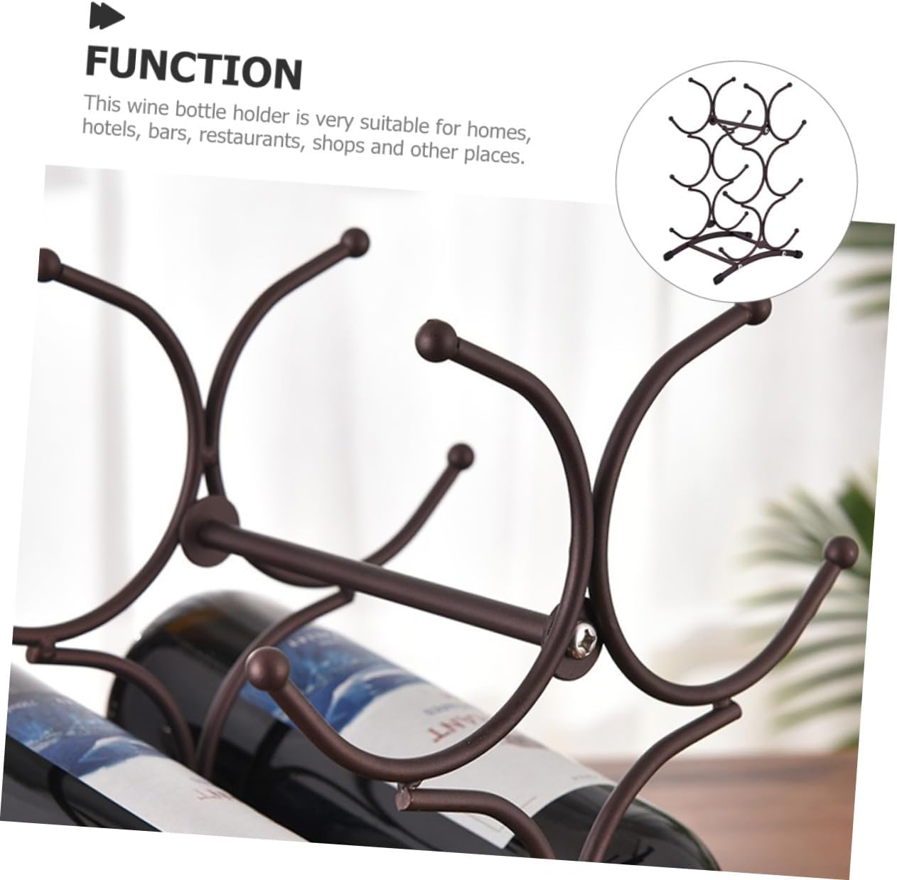 Garneck Detachable Iron Wine Rack 6-Bottle Countertop Metal Wine Holder Vintage Copper Finish for Home Dining Room Display Organizer