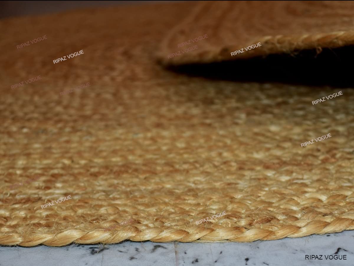 Ripaz Tapis Rond tissé à la Main en Jute Naturelle (180 cm de circonférence)