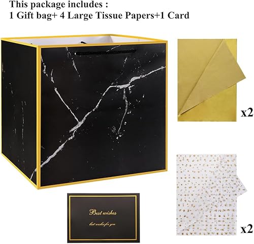 Miniatura 2 de Bolsa de regalo extragrande de mármol superior, bolsa de regalo gigante cuadrada de 11.8 pulgadas, bolsa de regalo grande XL, bolsas de regalo extra