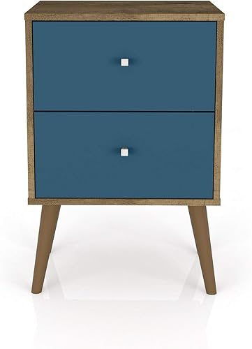 Miniatura 8 de Manhattan Comfort Liberty Modern - Mesita de noche y mesa auxiliar, con 2 cajones, color marrón rústicoazul aguamarina