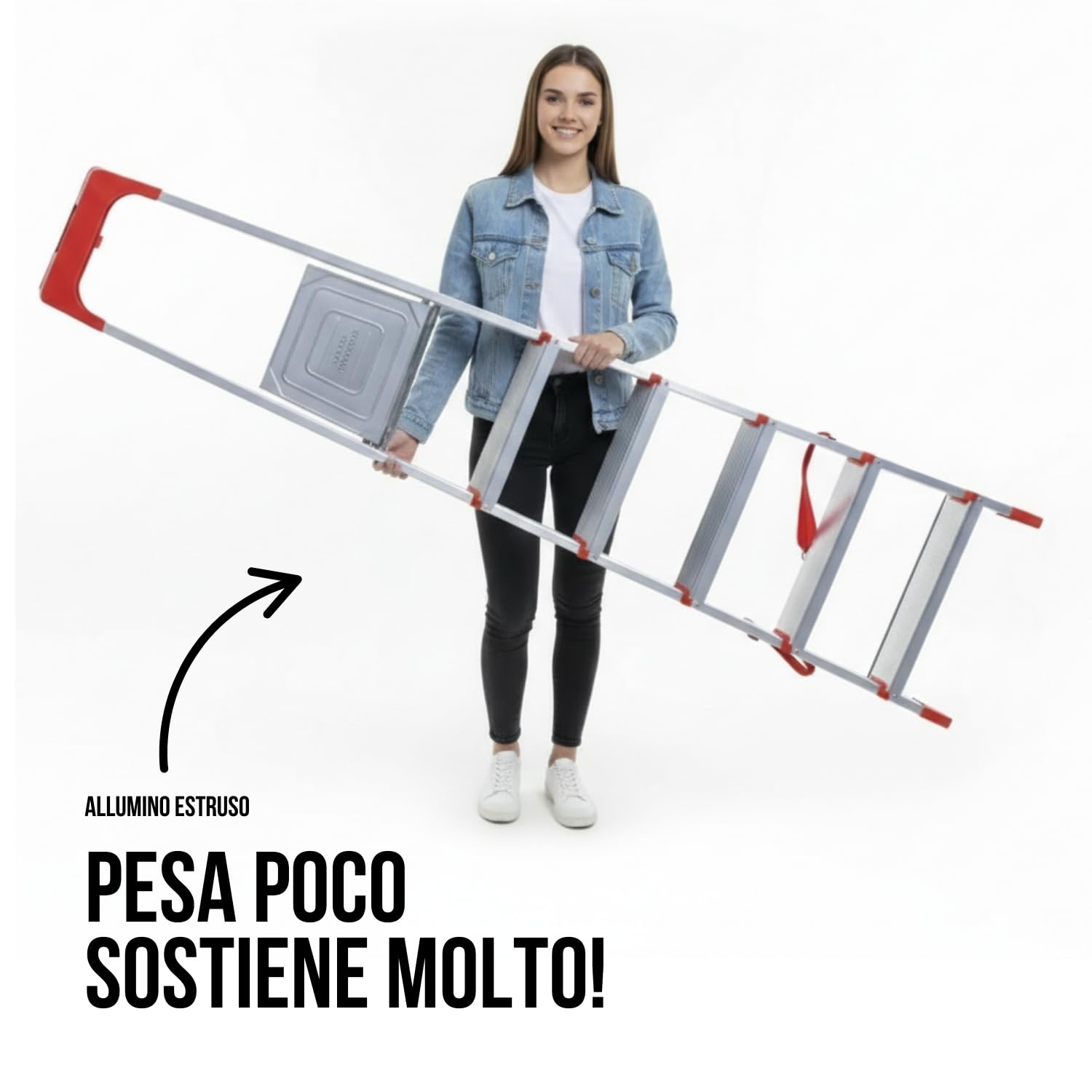 Marvin Scala Domestica in Alluminio Martina 8 Gradini Leggera Portatile Scaletto con Vaschetta Portaoggetti Pieghevole Robusta Salvaspazio portata 150 kg made in Italy certificata (8 Gradini)