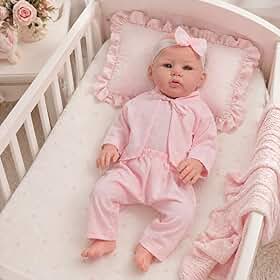 Bebê Reborn 46cm Silicone Boneca Abigail Realista Pijama Rosa + Chupeta
