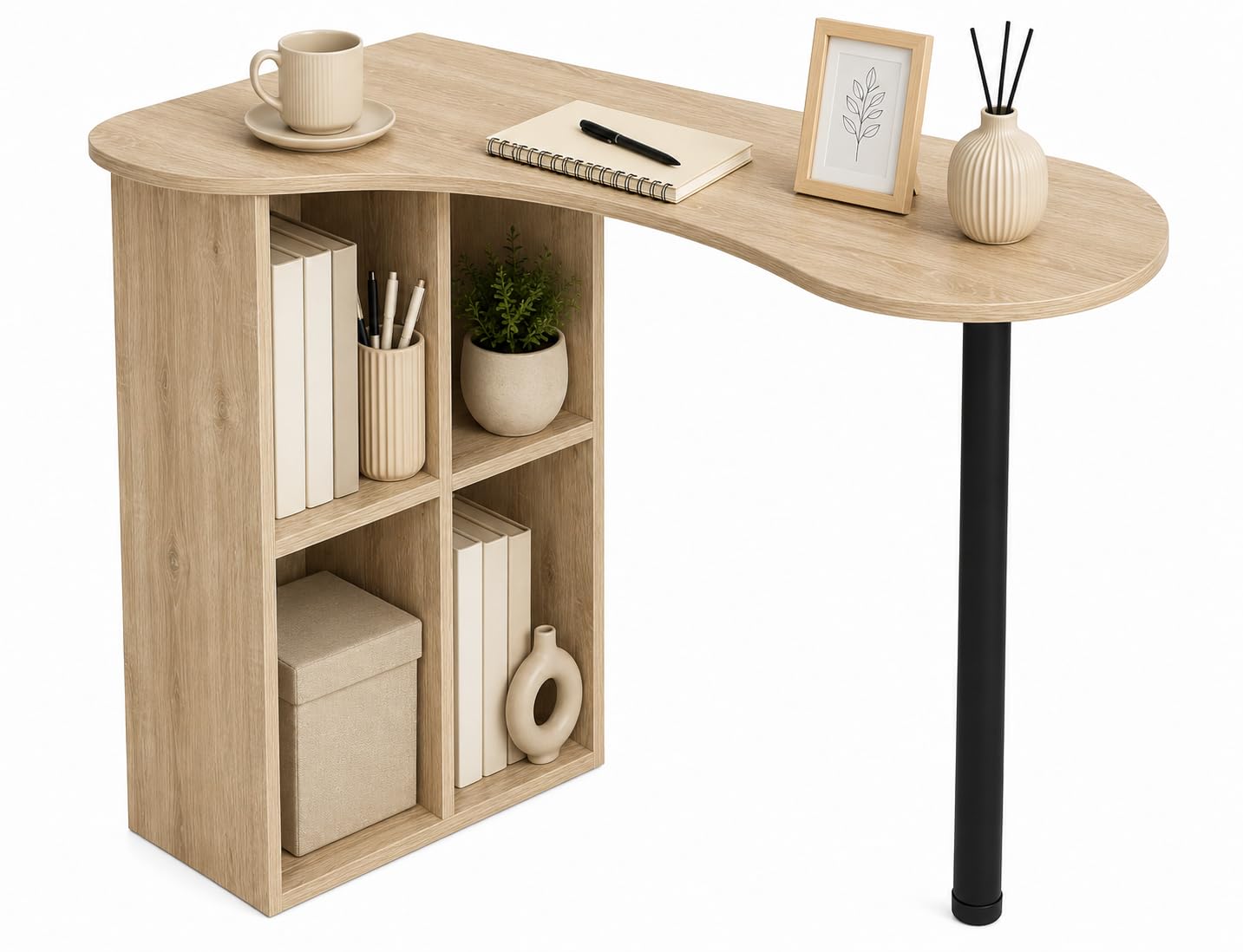 URBNLIVING Computer Desk Home Office Workstation Study Table Wooden Writing Desk Folding Desk Corner Desk with Storage Shelves - (Oak & Corner Desk)