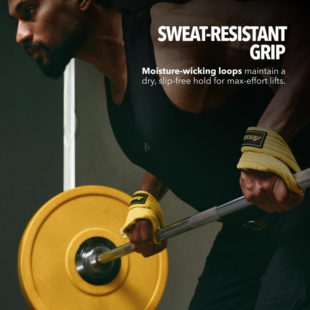 Boldfit Weight Lifting Straps Wrist Supporter for Gym Training, Deadlift Grip Heavy Workout Accessory for Men & Women, Strength Training Weightlifting Strap - 1 Pair - GripX Yellow 2